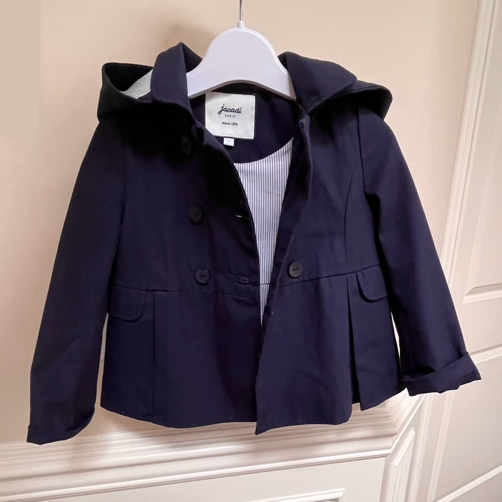Jacadi Girls Navy Blue Jacket Peac Coat - 3Y